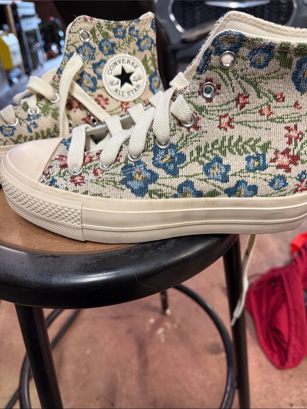 Converse Chuck Taylor All Star High Top Floral in Cream with Blue and Green - Picture 3 of 3